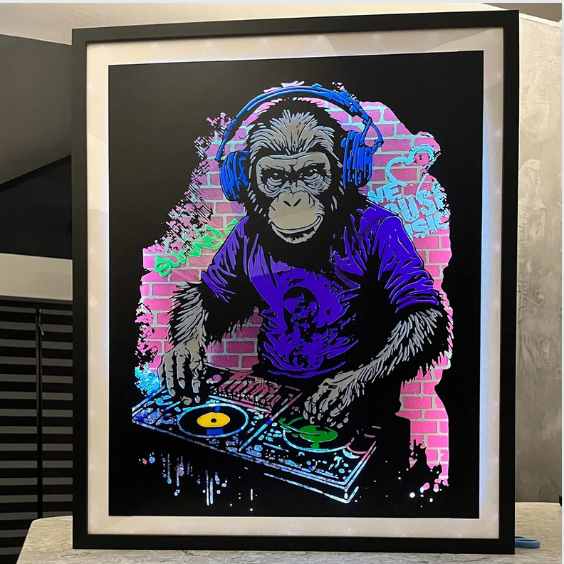 3D DJ Monkey LED Wall Art