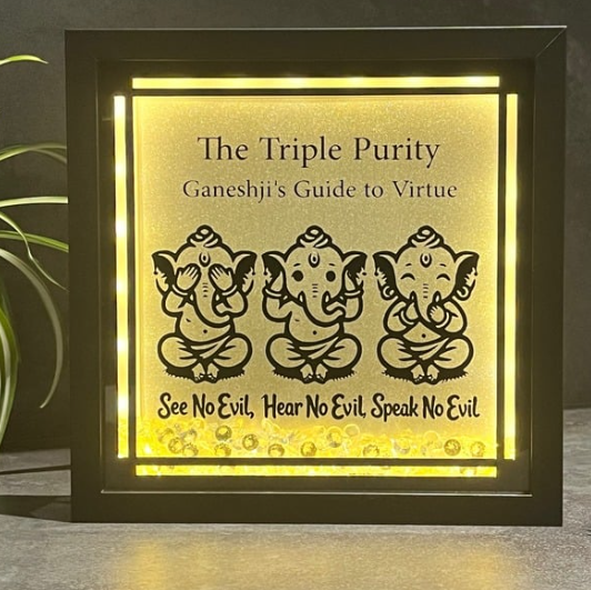 Ganesh ji “SEE no Evil, HEAR no Evil, SPEAK no Evil” Led light up Frame