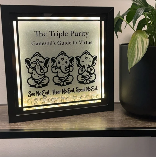 Ganesh ji “SEE no Evil, HEAR no Evil, SPEAK no Evil” Led light up Frame