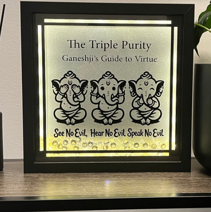 Ganesh ji “SEE no Evil, HEAR no Evil, SPEAK no Evil” Led light up Frame