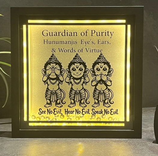 Hanuman ji “SEE no Evil, HEAR no Evil, SPEAK no Evil” Led light up Frame